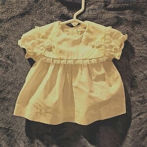 Vintage White Mayfair Baby 0-3m Dress Floral Accents Yellow Ribbon Lace Trim